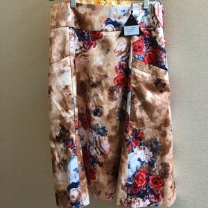NWT khaki floral midi skirt
